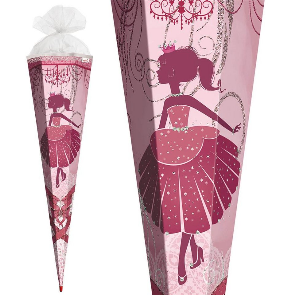 Roth Schultüte Ballerina, 85 cm mit Glitter, eckig, Tüllverschluss, Roth-Spitze, Rüschenborte Bild 2