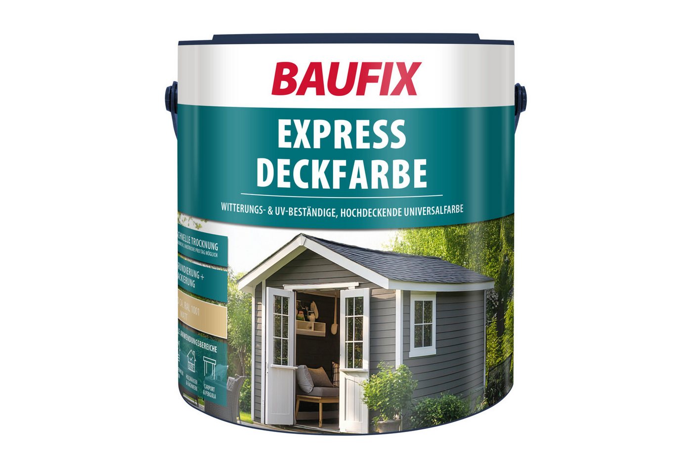 Baufix Wetterschutzfarbe Express Deckfarbe matt, 2,5 Liter für ca. 25 m², Wetterschutzfarbe, Hochdeckende, elastische Farbe mit hoher Wetterbeständigkeit für außen Bild 3