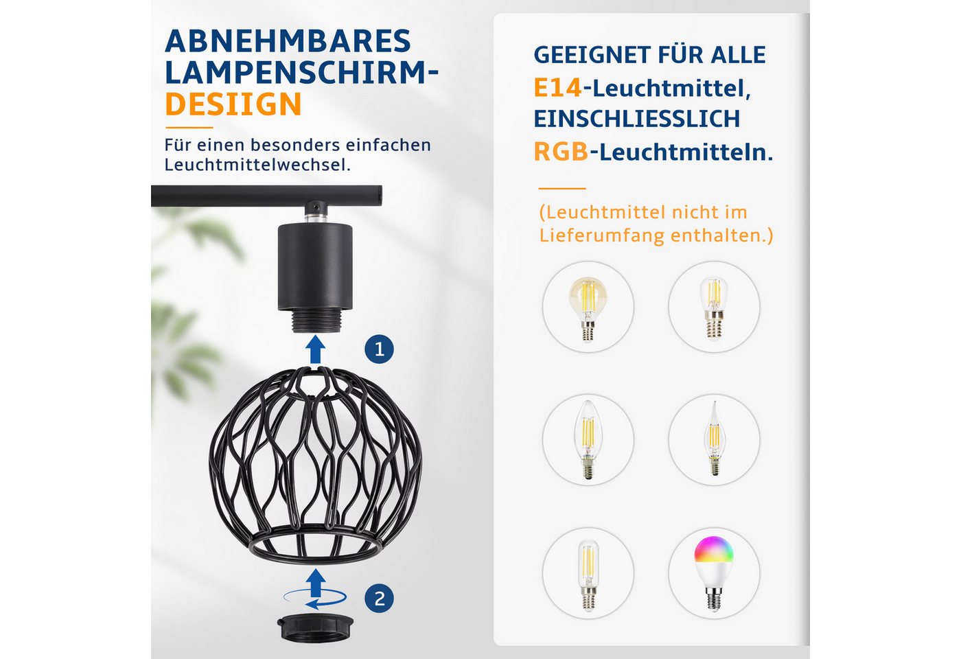 ZMH Deckenstrahler 3 Flammig Deckenlampe E14 Metall 350° Schwenkbar Wohnzimmer, Augenschutz, ohne Leuchtmittel, Innen Vintage Schwarz/Weiß Küchenlampe Deckenspot Flur