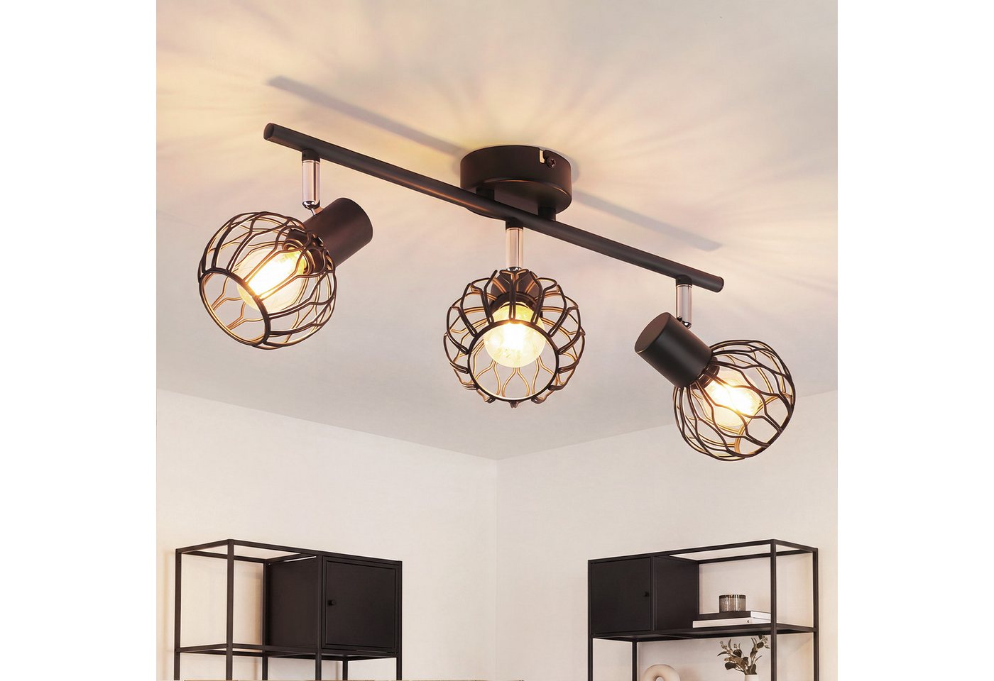 ZMH Deckenstrahler 3 Flammig Deckenlampe E14 Metall 350° Schwenkbar Wohnzimmer, Augenschutz, ohne Leuchtmittel, Innen Vintage Schwarz/Weiß Küchenlampe Deckenspot Flur Bild 3