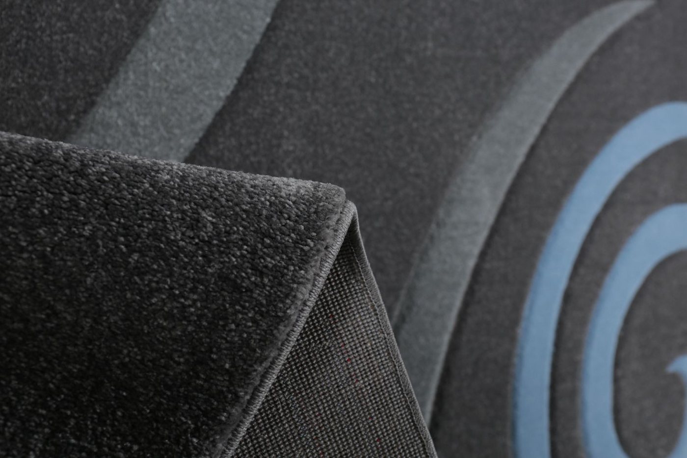 Vimoda Teppich Kurzflor Spiral Muster Blau, Rechteckig, Höhe: 13 mm, Kreisel Muster Spiral Läufer Konturenschnitt Blau