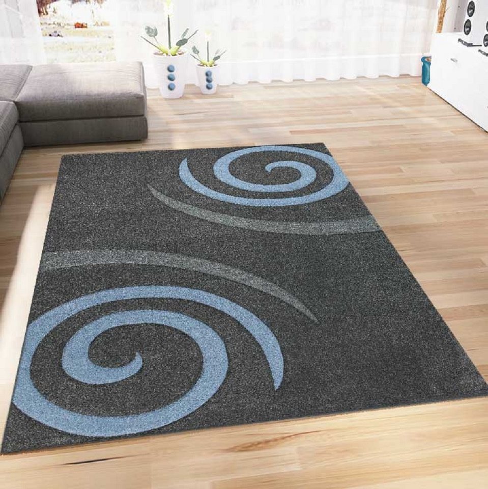 Vimoda Teppich Kurzflor Spiral Muster Blau, Rechteckig, Höhe: 13 mm, Kreisel Muster Spiral Läufer Konturenschnitt Blau Bild 5