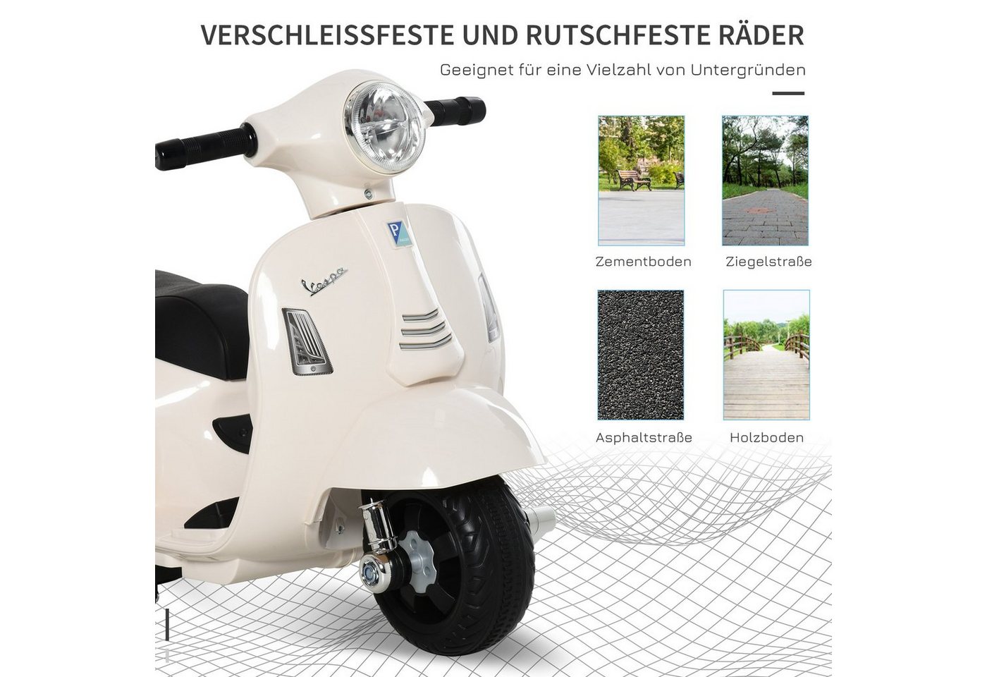 HOMCOM Elektro-Kindermotorrad Elektromotorrad, Elektrofahrzeug, inkl. Akku und Ladegerätfür, Belastbarkeit 25 kg, (1-tlg), für Außenbereich, Weiß