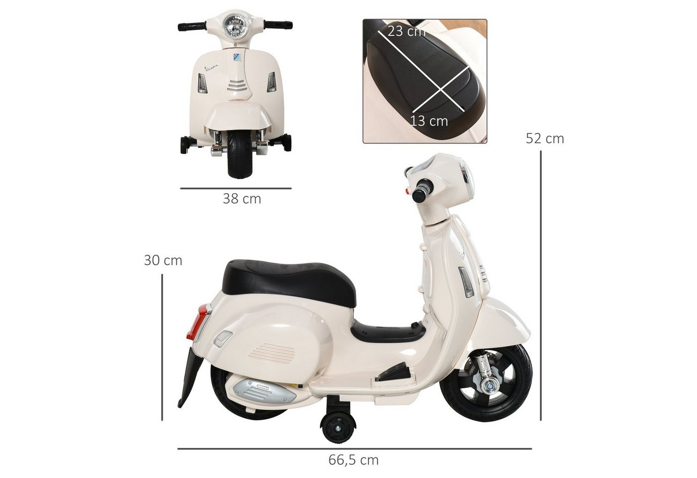 HOMCOM Elektro-Kindermotorrad Elektromotorrad, Elektrofahrzeug, inkl. Akku und Ladegerätfür, Belastbarkeit 25 kg, (1-tlg), für Außenbereich, Weiß Bild 3