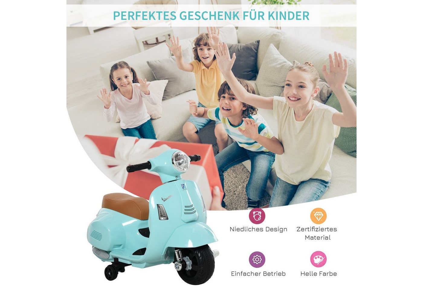 HOMCOM Elektro-Kindermotorrad Elektromotorrad, Elektrofahrzeug, inkl. Akku und Ladegerätfür, Belastbarkeit 25 kg, (1-tlg), für Außenbereich, Weiß Bild 4