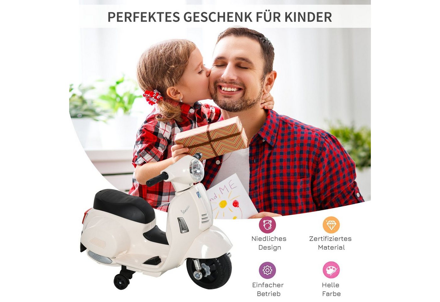 HOMCOM Elektro-Kindermotorrad Elektromotorrad, Elektrofahrzeug, inkl. Akku und Ladegerätfür, Belastbarkeit 25 kg, (1-tlg), für Außenbereich, Weiß Bild 5