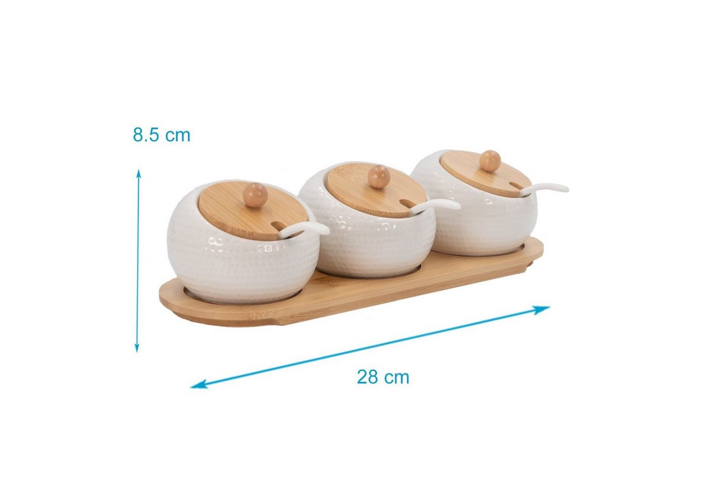 Intirilife Gewürzboard, 10-tlg., 3er Set Gewürzdosen Zuckerdose Porzellanmit Deckel und Löffel Bild 3