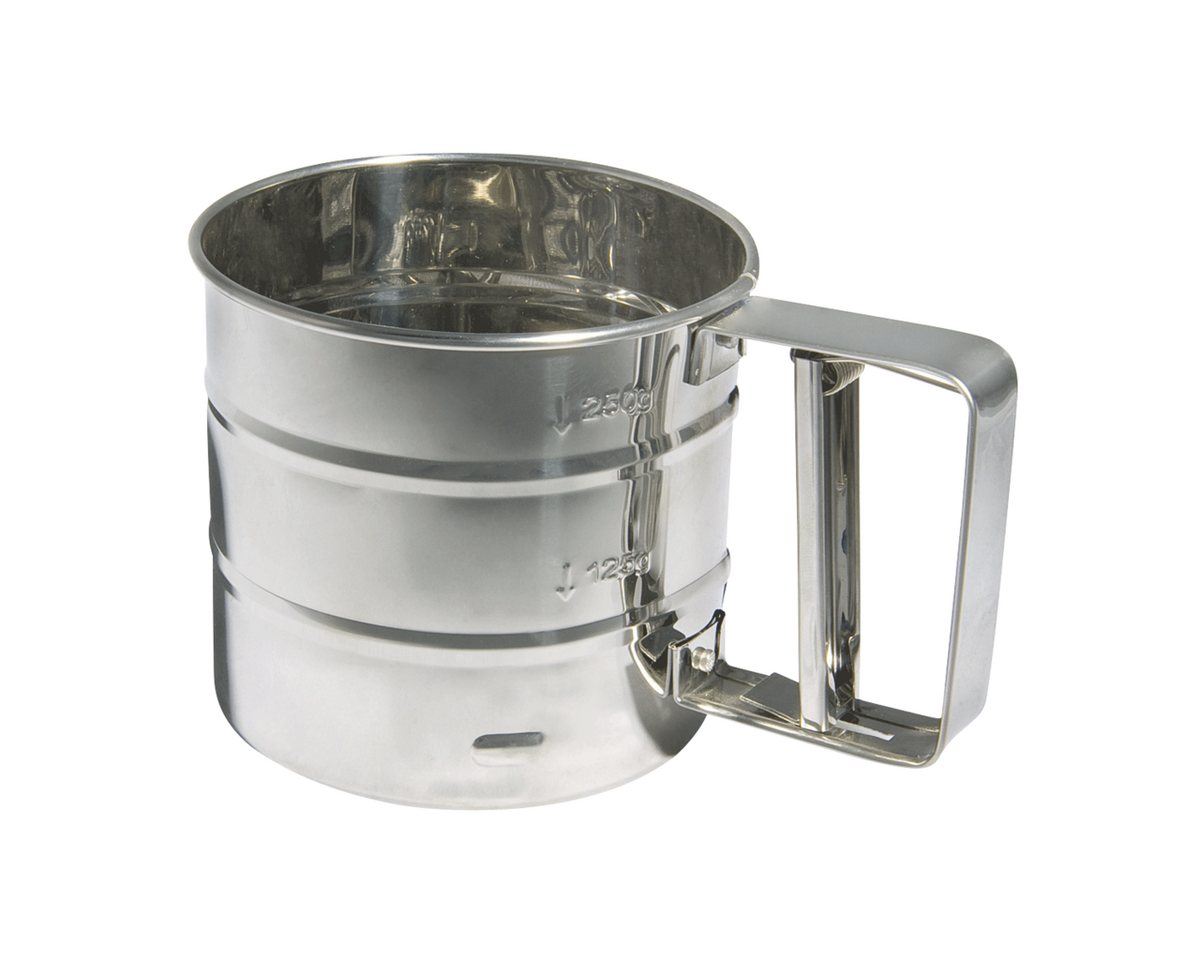EUROHOME Küchensieb Einhand Mehlsieb aus rostfreiem Edelstahl - Backsieb, Edelstahl, (1-St., Küchensieb Durchmesser 10 cm & Höhe 9 cm), Sieb mit Skala - Backsieb spülmaschinenfest
