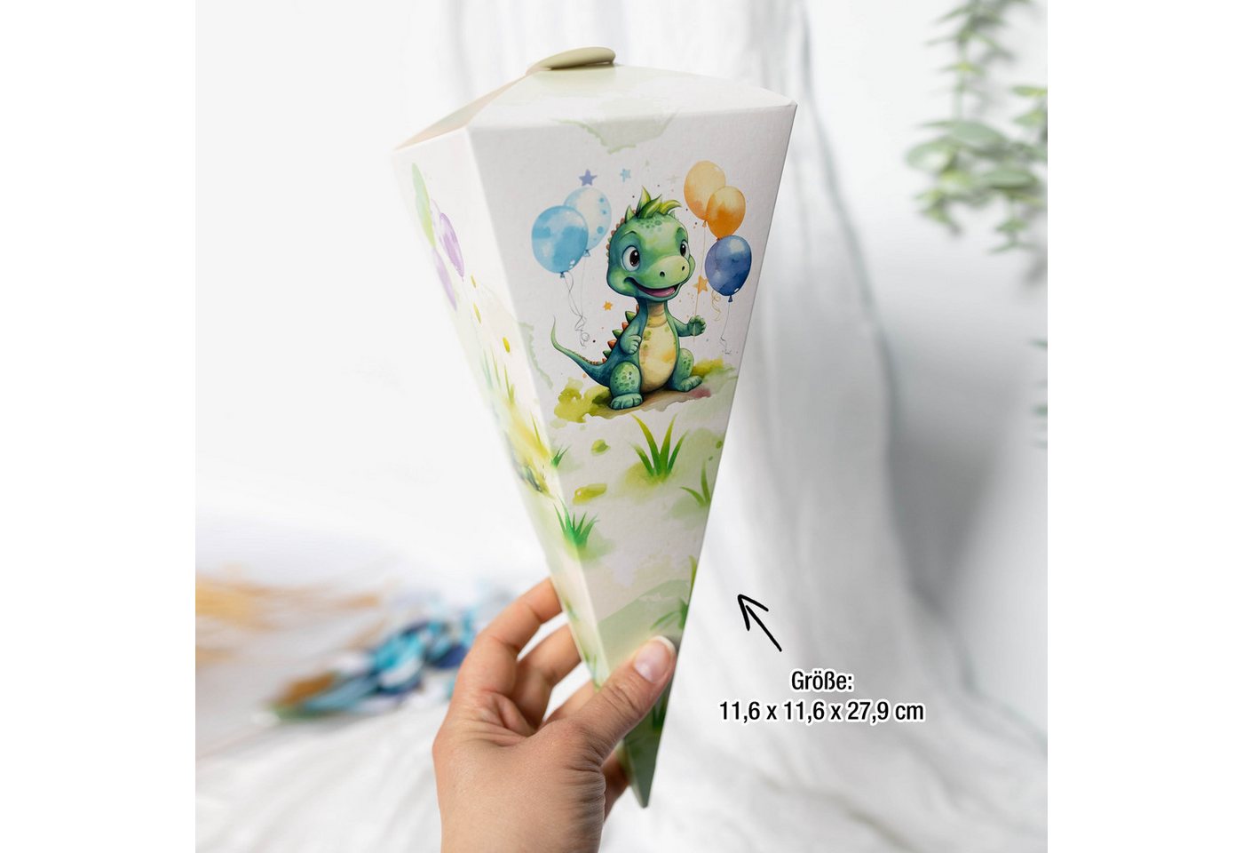 TOBJA Schultüte Kleine Geschwister Schultüte Dino - Zuckertüte Jungen oder Mädchen, Mini Schultüte im Dinosaurier Design Schulanfang Bild 3