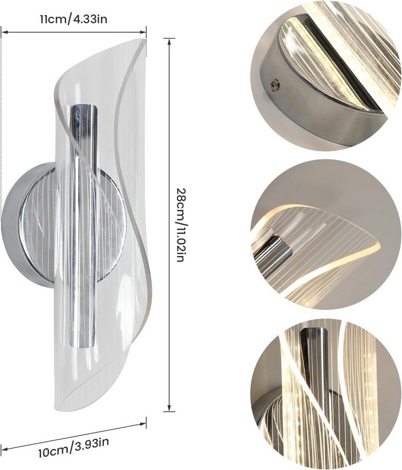 Riserva LED Wandstrahler Wandleuchte Innenwandleuchte, Acryl Dekoleuchte, 12W für Büro, Flur, LED fest integriert, Warmes Licht, Kein Flimmern, Augenschutz-Design, schützen Sie Ihre Augen Bild 2