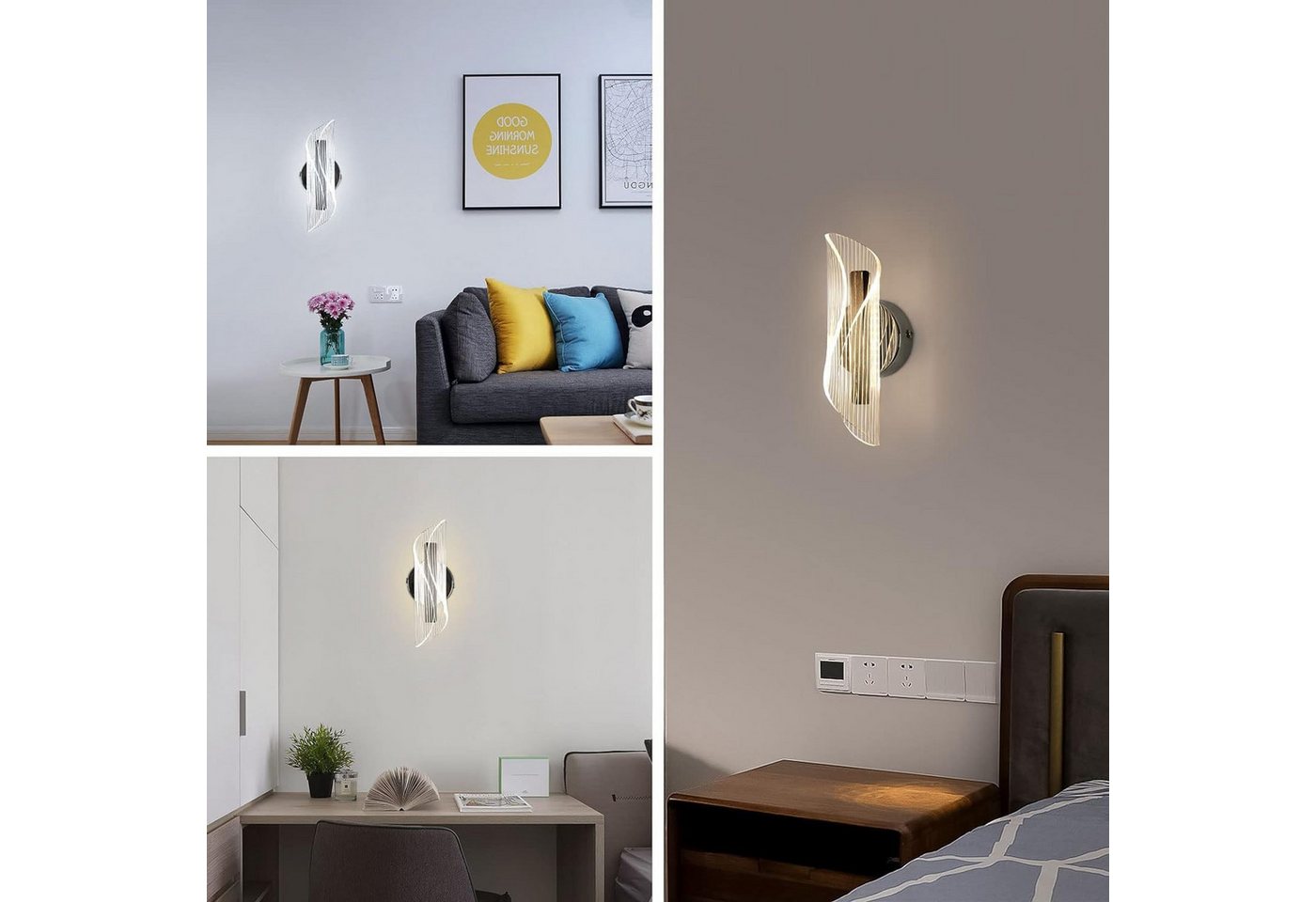 Riserva LED Wandstrahler Wandleuchte Innenwandleuchte, Acryl Dekoleuchte, 12W für Büro, Flur, LED fest integriert, Warmes Licht, Kein Flimmern, Augenschutz-Design, schützen Sie Ihre Augen Bild 4