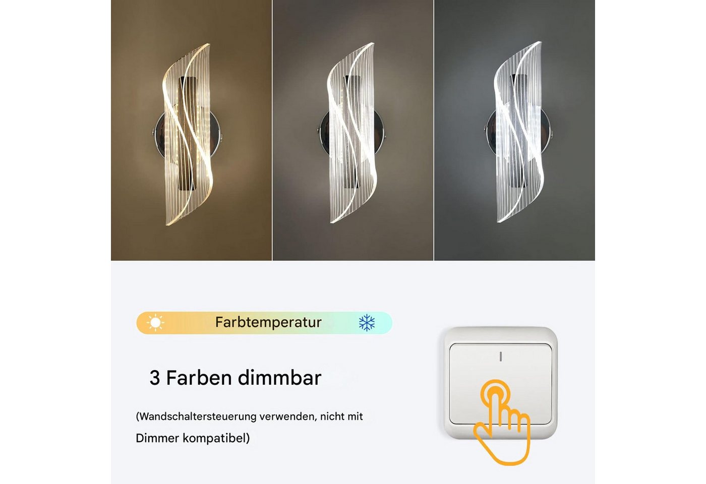 Riserva LED Wandstrahler Wandleuchte Innenwandleuchte, Acryl Dekoleuchte, 12W für Büro, Flur, LED fest integriert, Warmes Licht, Kein Flimmern, Augenschutz-Design, schützen Sie Ihre Augen Bild 5