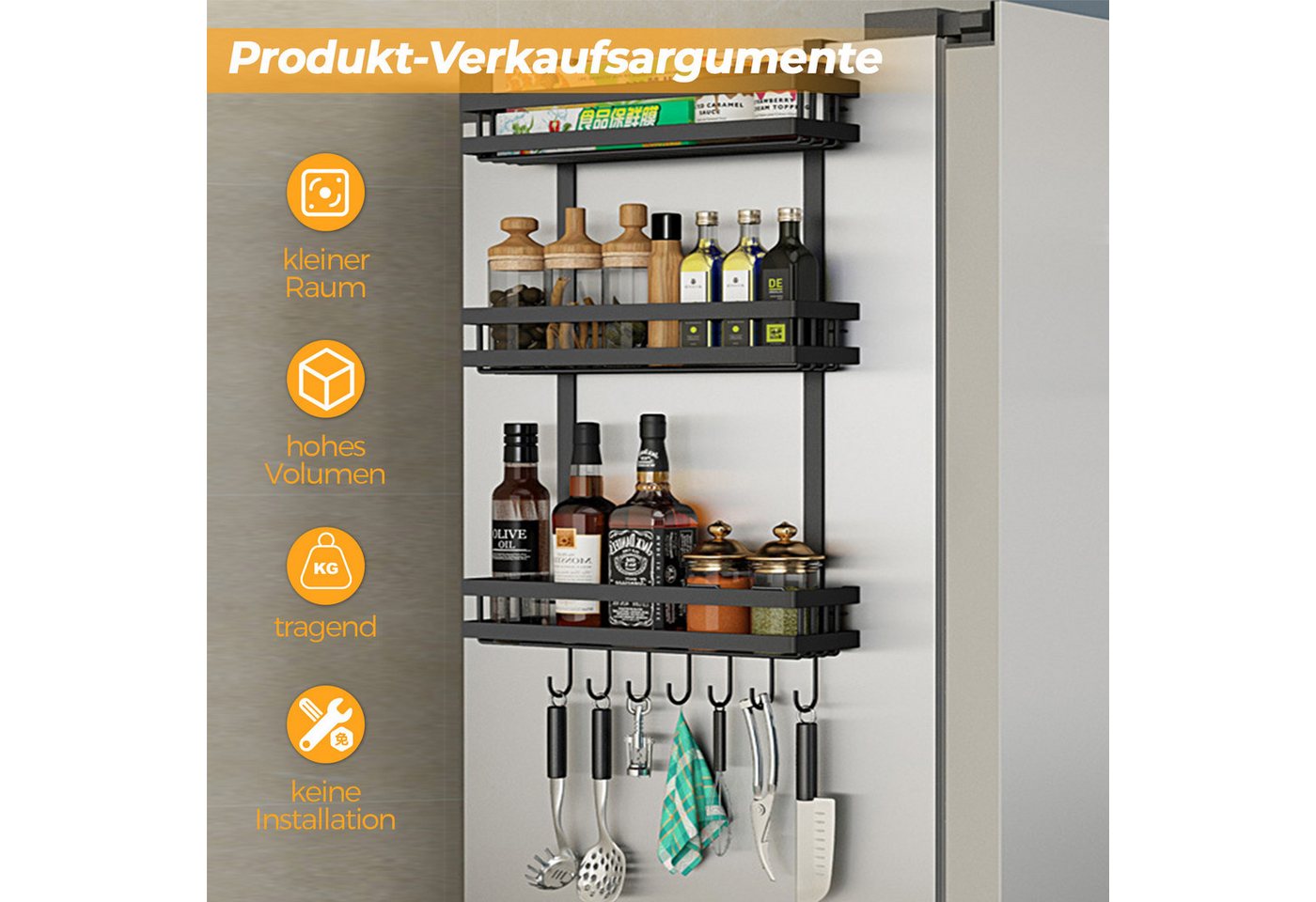 GLIESE Hängeregal für Kühlschrank Küchenregal Gewürzregale Bild 4