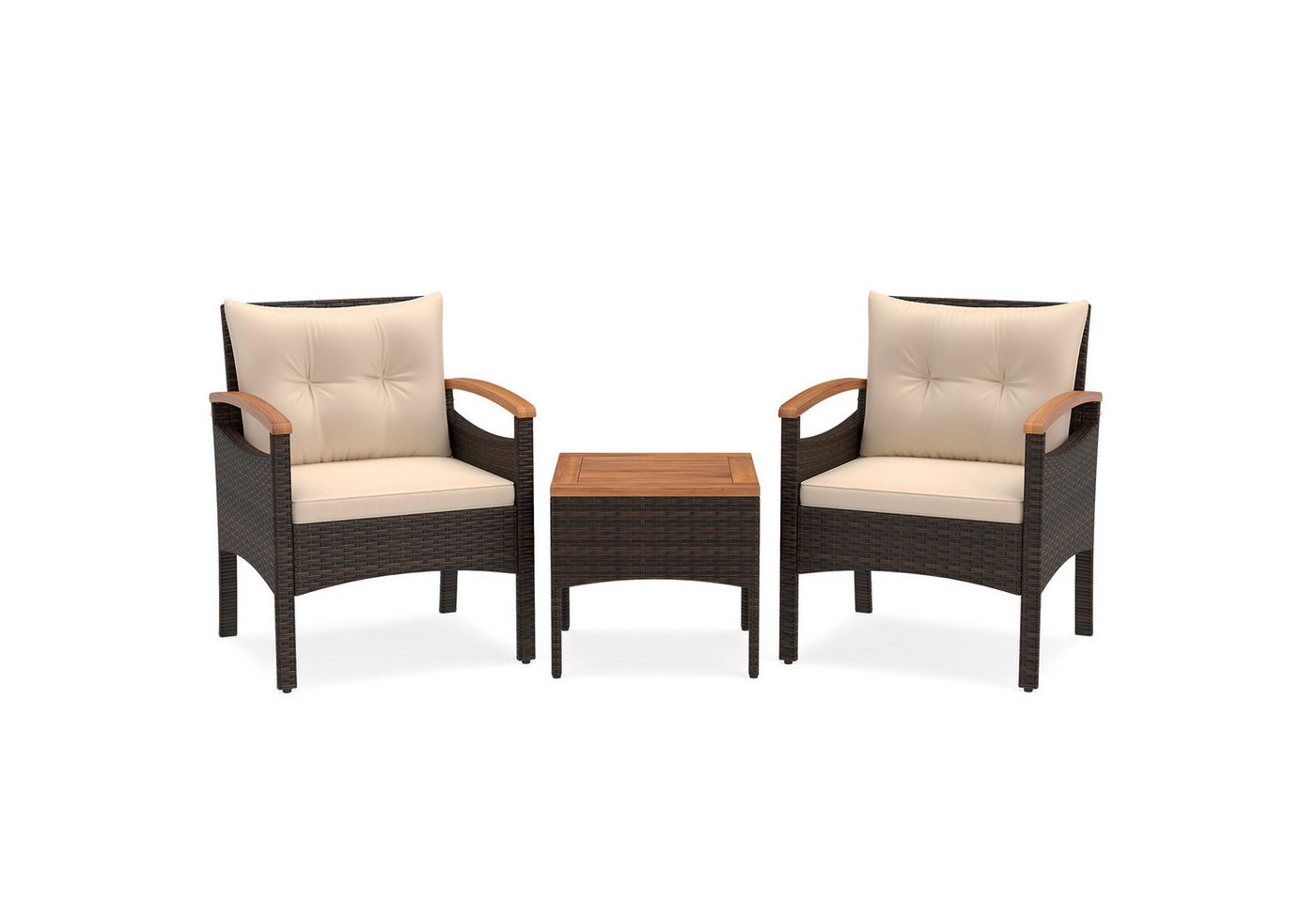 KOMFOTTEU Balkonset, aus PE-Rattan mit Kaffeetisch, aus Akazienholz Bild 4