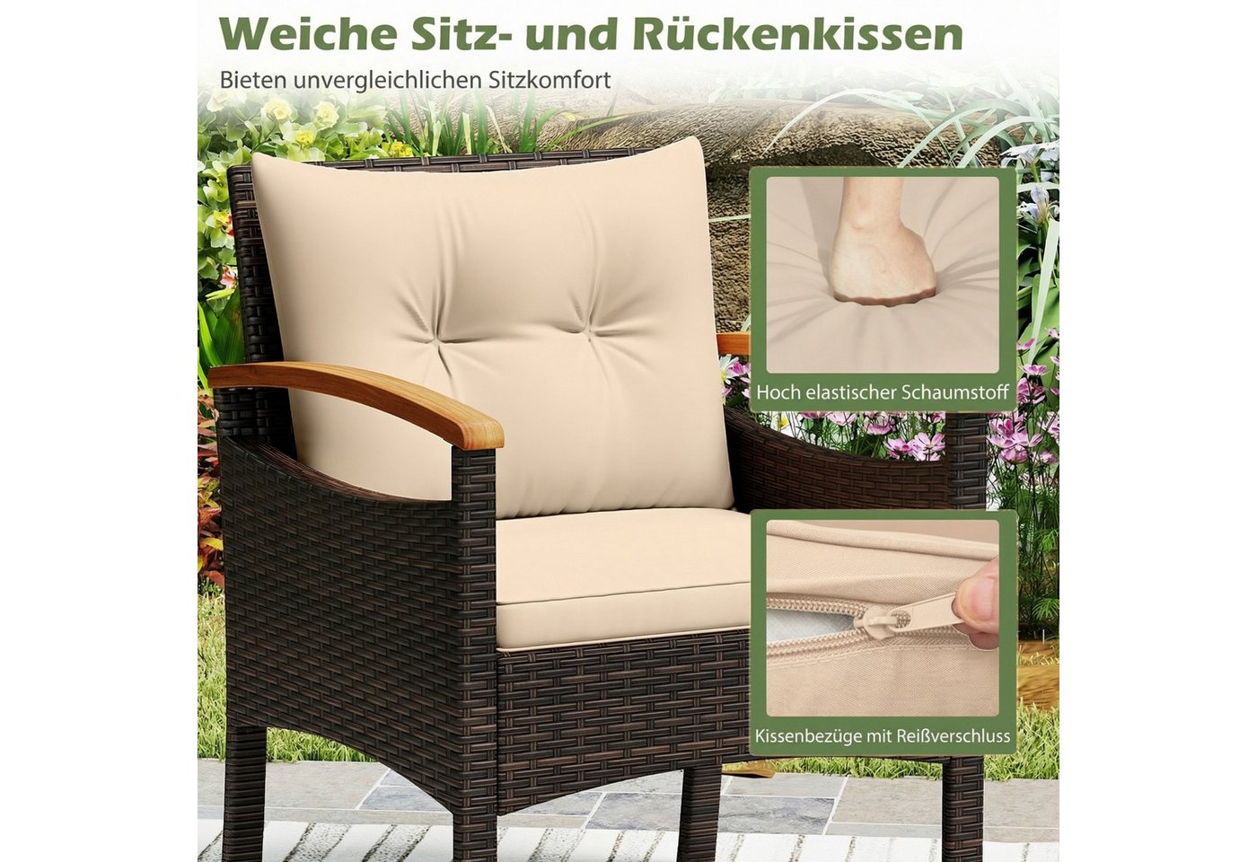 KOMFOTTEU Balkonset, aus PE-Rattan mit Kaffeetisch, aus Akazienholz Bild 5