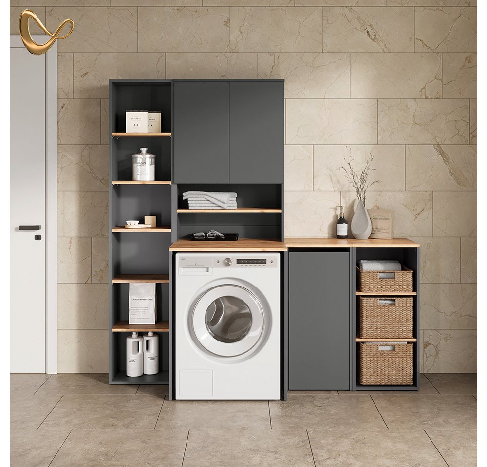 Livinity® Waschmaschinenumbauschrank Paolina, Anthrazit/Goldkraft Eiche, 68 x 100.4 cm (1-St) Bild 3