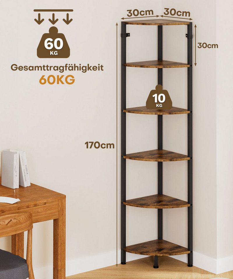 Yorbay Eckregal 6 Ebenen platzsparend Standregal stehend, Hoch Regal mit Kippschutz, 170cm Bild 5