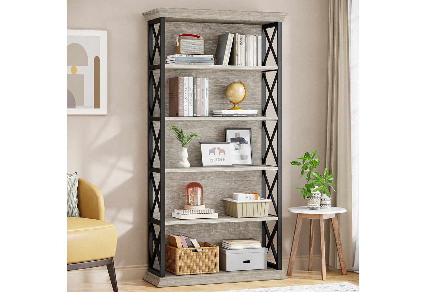 Tribesigns Bücherregal 5-stöckiges industrielles Standregal,Holz und Metall, 180cm Lagerregal Bild 2