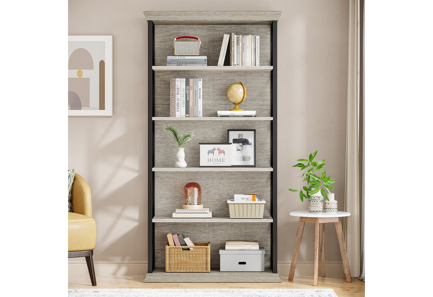 Tribesigns Bücherregal 5-stöckiges industrielles Standregal,Holz und Metall, 180cm Lagerregal Bild 3