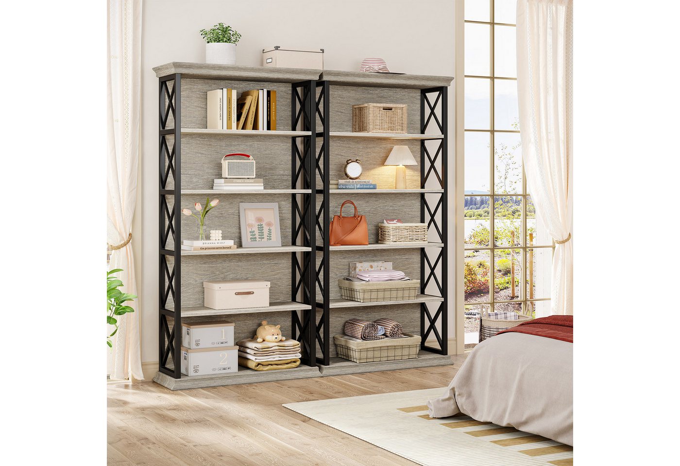 Tribesigns Bücherregal 5-stöckiges industrielles Standregal,Holz und Metall, 180cm Lagerregal Bild 4