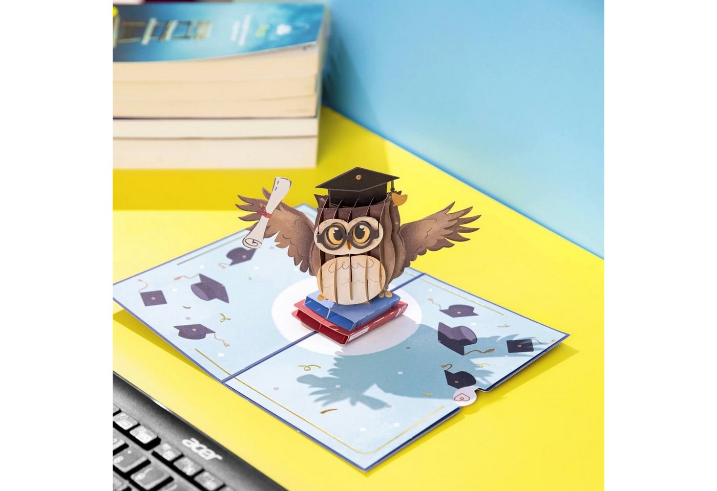 papercrush Glückwunschkarte Eule mit Doktorhut Pop-Up Karte, Handgemacht, Verschenkfertig, Mit Umschlag Bild 3