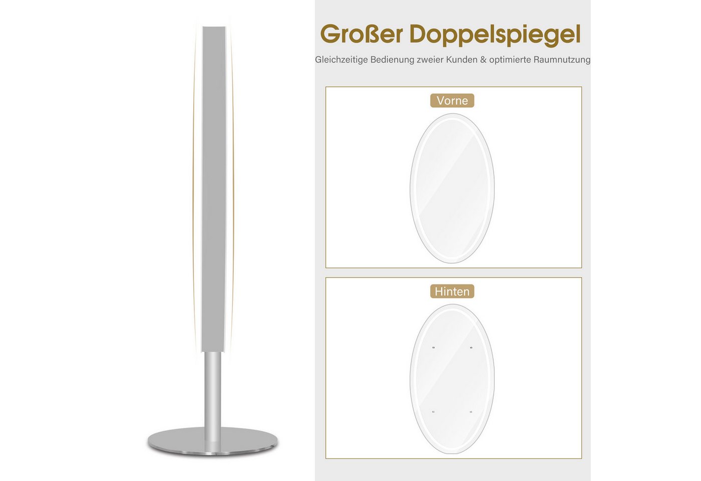 Barberpub Standspiegel BarberPub Standspiegel mit Beleuchtung, Ganzkörperspiegel, J8363, Touch-Schalter, 3 Lichtfarben Dimmbar, Doppelspiegel Bild 3