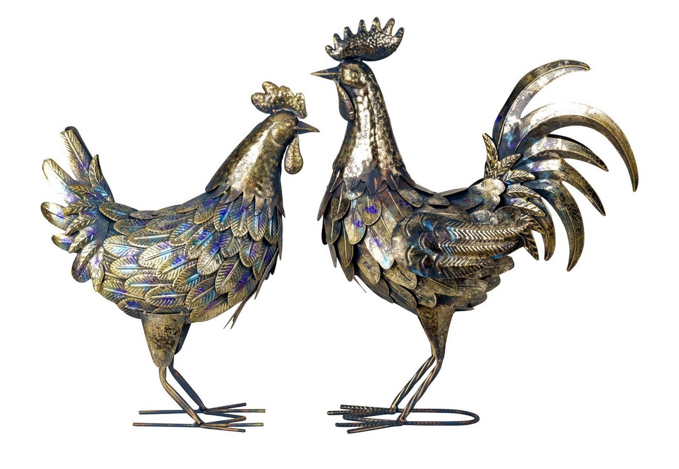 MF Gartenfigur Metall Hahn Henne Bauernhofstil blau gold Gartendeko 2er Set, (2 St) Bild 3