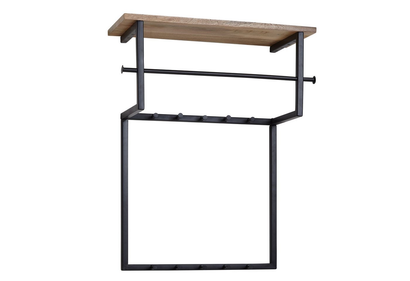 furnicato Garderobe Wandgarderobe Vollholz Metall 60x76x26 cm Braun Schwarz (1 St), Hakenleiste mit Ablagefläche und Kleiderstange für dein Flurdesign Bild 4