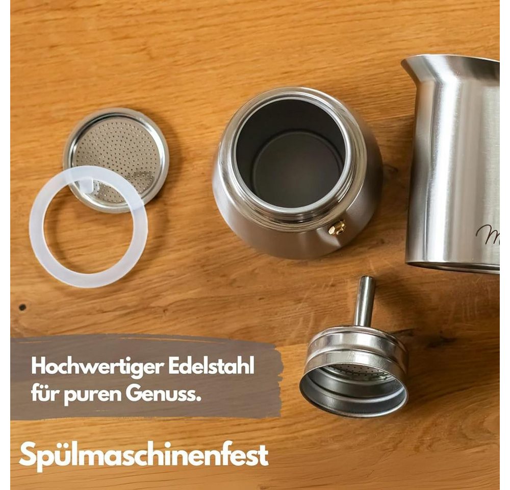 Milu Espressokocher, Edelstahl 9 Tassen, 450 ml, Holzoptik Griff, Induktion, 7-tlg. Set Bild 3