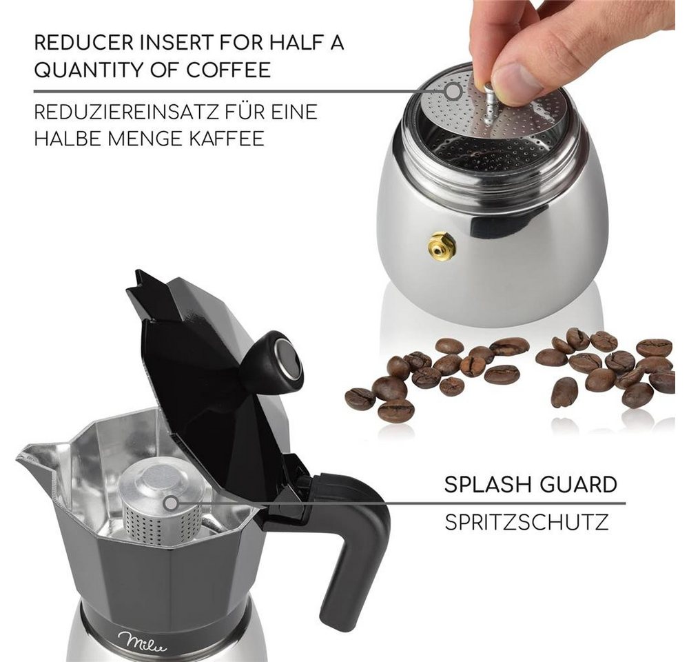 Milu Espressokocher, Espressokocher Induktion Aluminium Edelstahl, Schwarz Bild 2