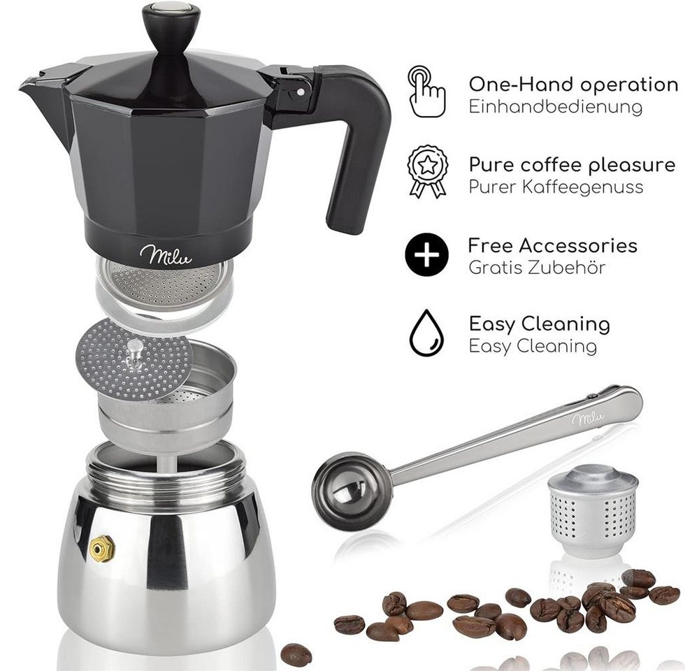 Milu Espressokocher, Espressokocher Induktion Aluminium Edelstahl, Schwarz Bild 3