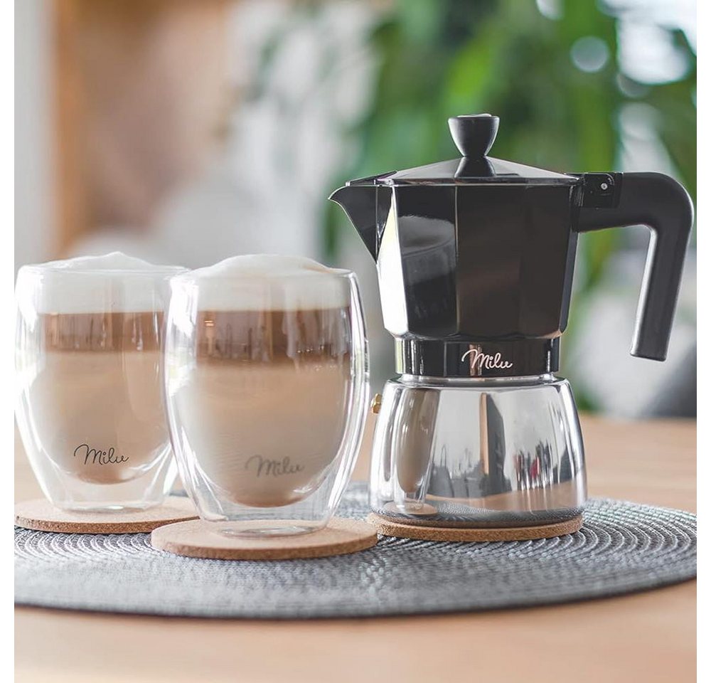 Milu Espressokocher, Espressokocher Induktion Aluminium Edelstahl, Schwarz Bild 5