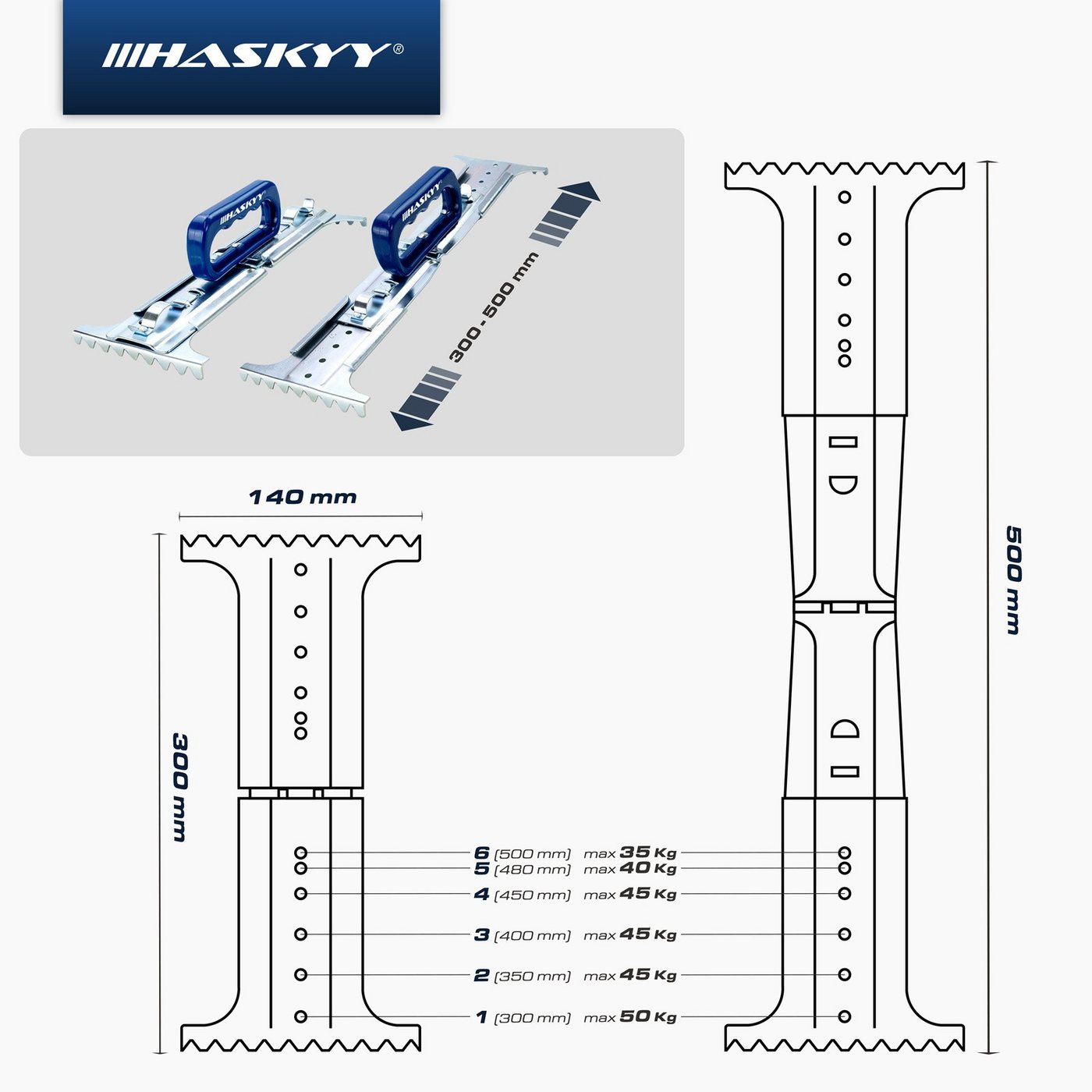 HASKYY Plattenheber Plattenheber Terrassenplattenheber 300–500 mm verstellbar 50kg, -] Bild 5