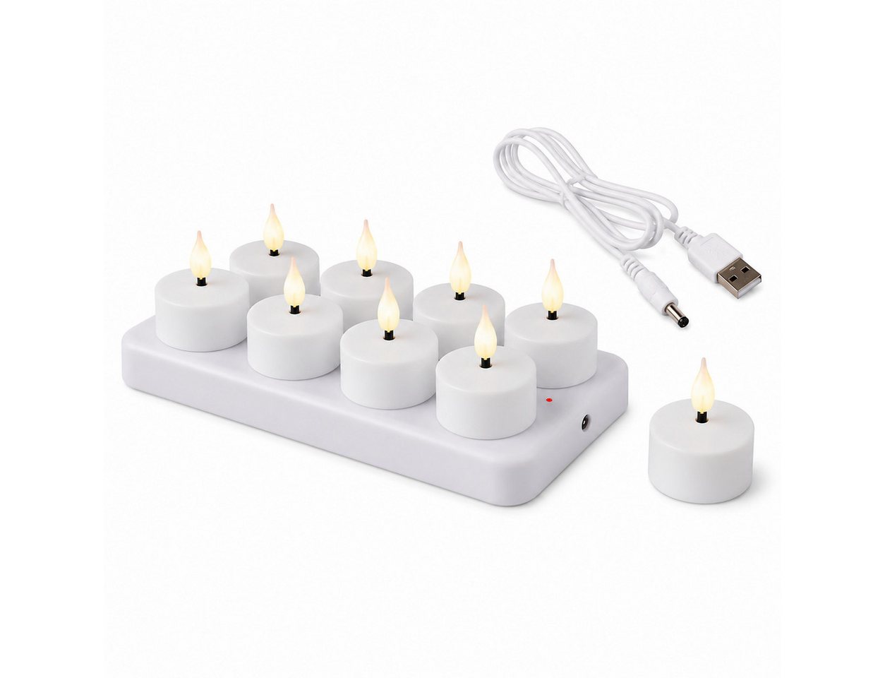 Lumineo LED-Kerze LED Teelichter warmweiß Akku USB Ladestation Timerfunktion 8er, warmweiß, Warmweiß Timerfunktion Akku USB Ladestation flammenlos dekorativ Bild 4