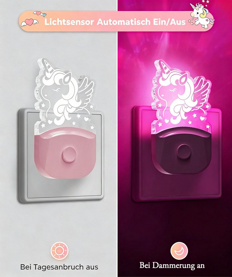 LOHAS-LED LED Nachtlicht 2er Set Einhorn Stecknachtlicht 0,5W mit Dämmerungssensor, LED fest integriert, Warmweiß + RGB Mehrfarben, 3000K RGB Farbspeicher, Sensor deaktiviert bei manueller Abschaltung Bild 4