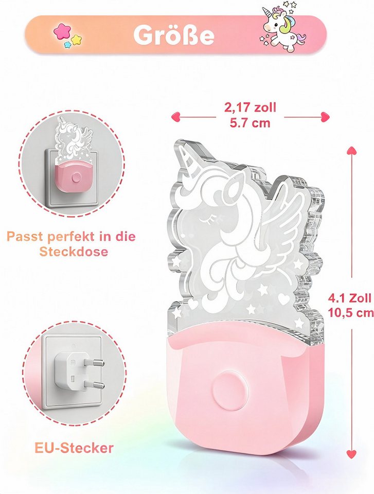 LOHAS-LED LED Nachtlicht 2er Set Einhorn Stecknachtlicht 0,5W mit Dämmerungssensor, LED fest integriert, Warmweiß + RGB Mehrfarben, 3000K RGB Farbspeicher, Sensor deaktiviert bei manueller Abschaltung Bild 5