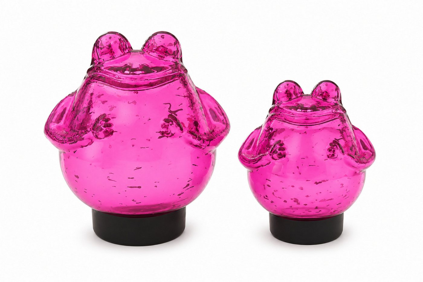 finehomegarden Teichfigur Glasfrosch schwimmend Frosch 2er Set Pink Dekorative Wasserdeko, (Set, 2-St., 2 tlg), aus Glas 9x10cm & 12x13cm für Miniteich Wasserschale Garten & Veranda