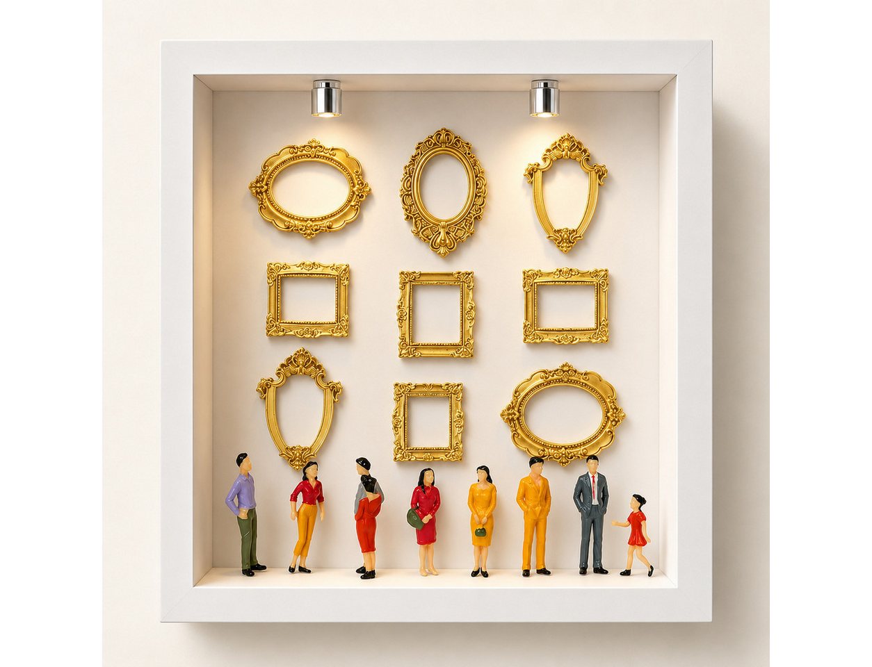 Fyrove Bilderrahmen zum Basteln DIY Set Mini Museum 3D Bilderrahmen Mini-Bilderrahmen, für 8 Bilder (goldenen Mini-Bilderrahmen und Figuren für Jahrestag), für Jahrestag, Valentinstag, Geburtstag