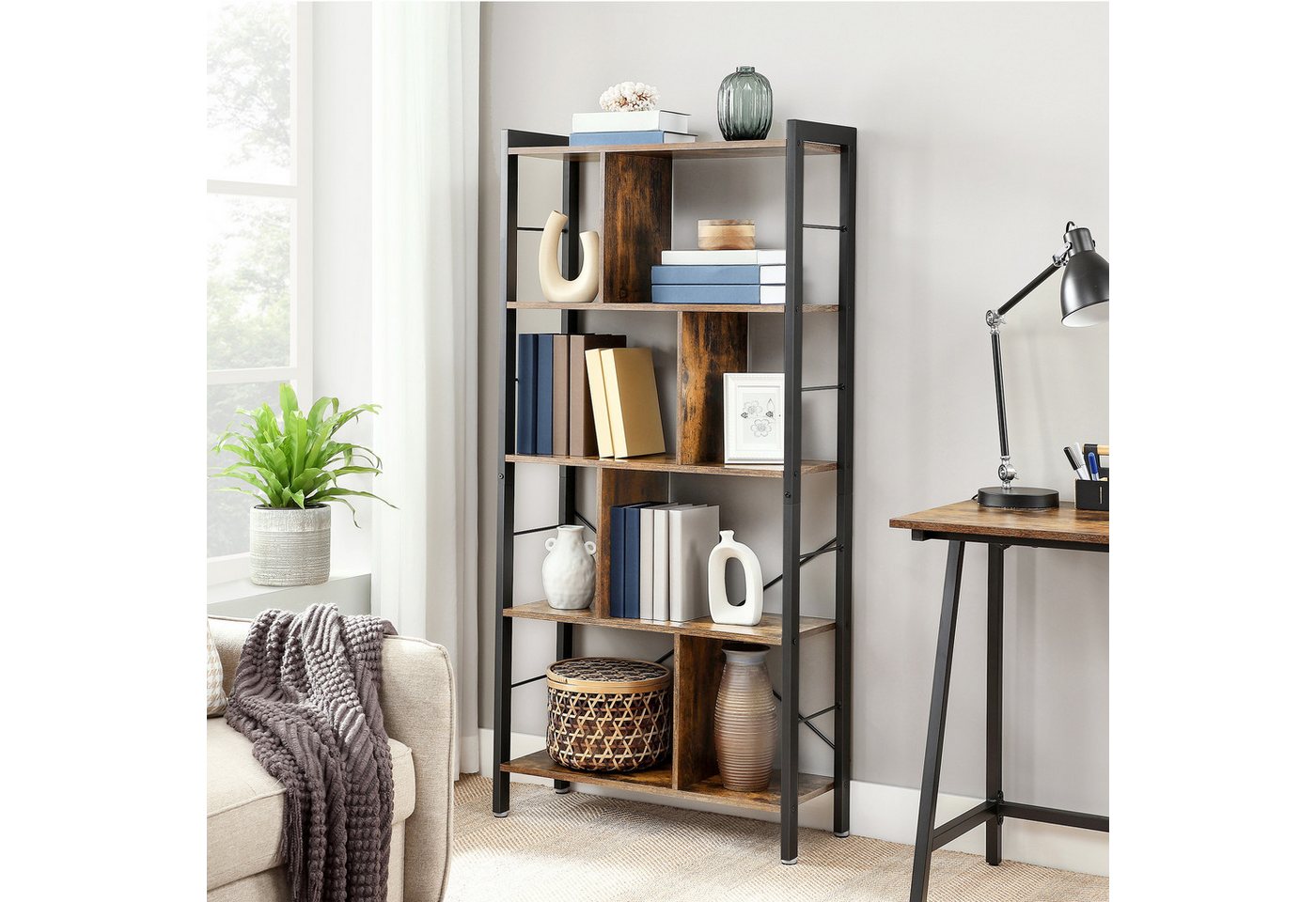 VASAGLE Bücherregal Regal, großes Bücherregal und Büroregal mit 5 Ebenen, freistehendes Aufbewahrungsregal mit Metallgestell Bild 4