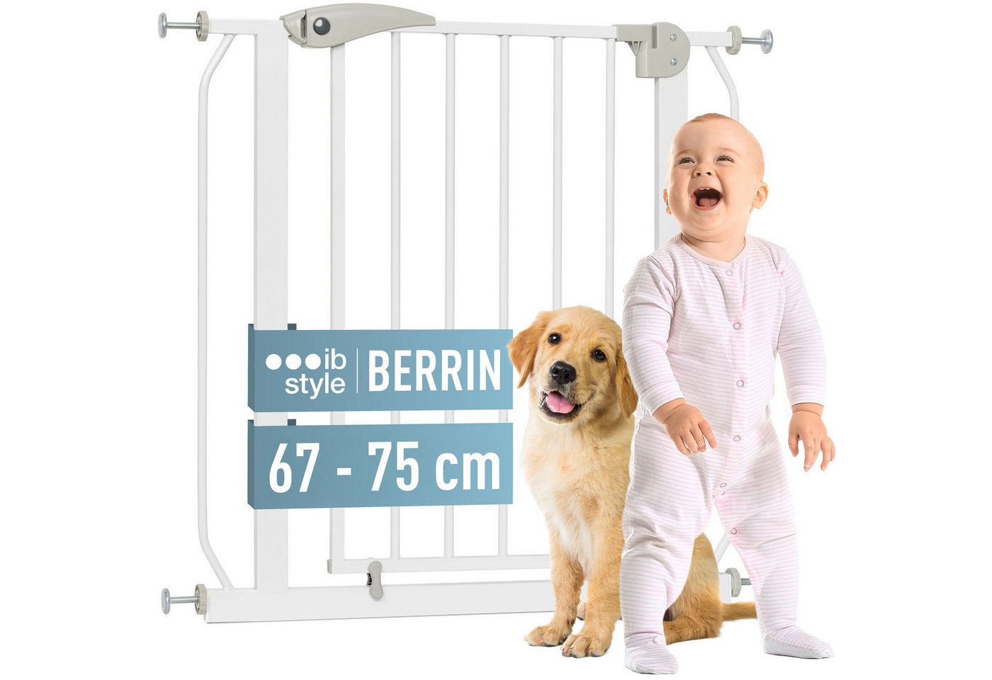 ib style Türschutzgitter Berrin Treppengitter 67-75 cm inkl. Y-Adapter, Ohne Bohren, Sicherheitsgitter für Türen und Treppen, Zum Klemmen Bild 3