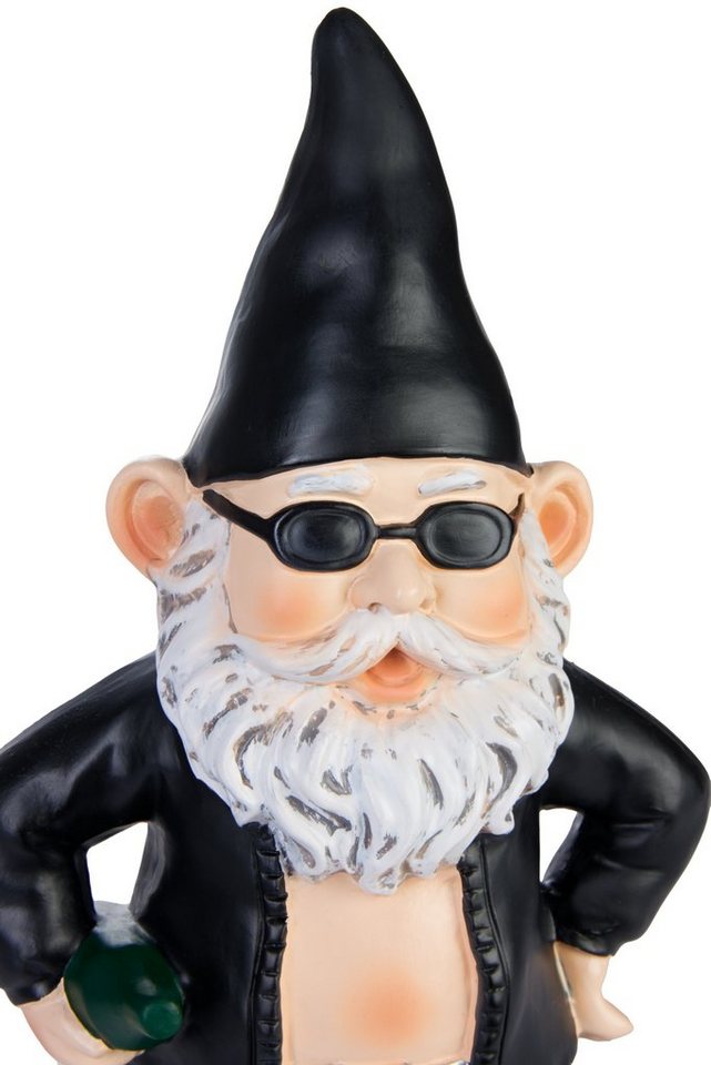 BRUBAKER Gartenzwerg Biker Zwerg Schwarz - Gartenfigur Lustig - 24 cm Dekoration Wetterfest, (1 St), Gartendeko Rocker Mann für Garten Campingplatz