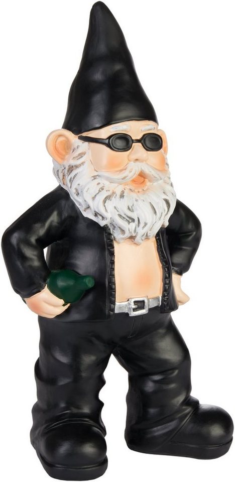 BRUBAKER Gartenzwerg Biker Zwerg Schwarz - Gartenfigur Lustig - 24 cm Dekoration Wetterfest, (1 St), Gartendeko Rocker Mann für Garten Campingplatz Bild 4