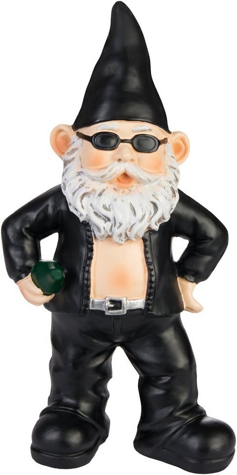 BRUBAKER Gartenzwerg Biker Zwerg Schwarz - Gartenfigur Lustig - 24 cm Dekoration Wetterfest, (1 St), Gartendeko Rocker Mann für Garten Campingplatz Bild 5