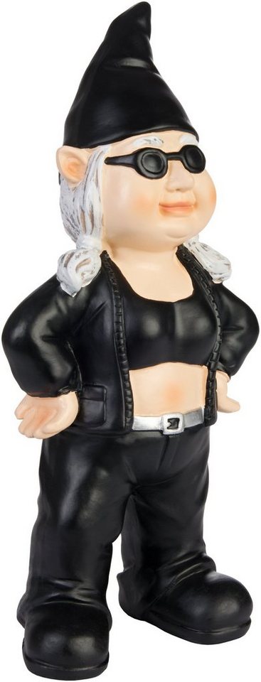 BRUBAKER Gartenzwerg Biker Zwerg Schwarz - Gartenfigur Lustig - 24 cm Dekoration Wetterfest, (1 St), Gartendeko Rocker Frau für Garten Campingplatz Bild 4