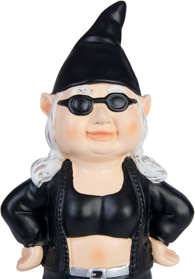 BRUBAKER Gartenzwerg Biker Zwerg Schwarz - Gartenfigur Lustig - 24 cm Dekoration Wetterfest, (1 St), Gartendeko Rocker Frau für Garten Campingplatz Bild 5