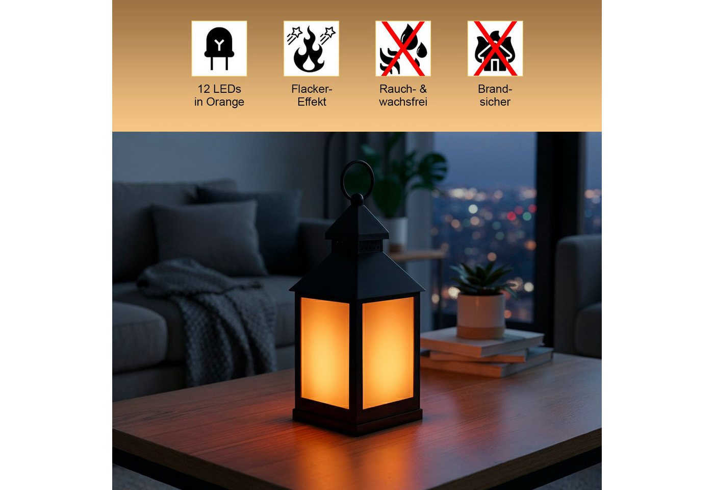 EAXUS LED Laterne Sturmlaterne mit Flammeneffekt Kerze - Wohnzimmer & Garten, Täuschend echter Flackereffekt, LED fest integriert, Warmweiß, Flackerndes Windlicht mit Milchglas-Optik