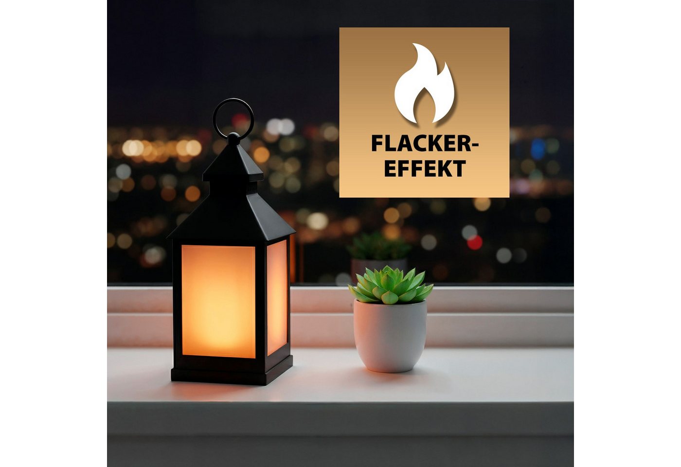 EAXUS LED Laterne Sturmlaterne mit Flammeneffekt Kerze - Wohnzimmer & Garten, Täuschend echter Flackereffekt, LED fest integriert, Warmweiß, Flackerndes Windlicht mit Milchglas-Optik Bild 3