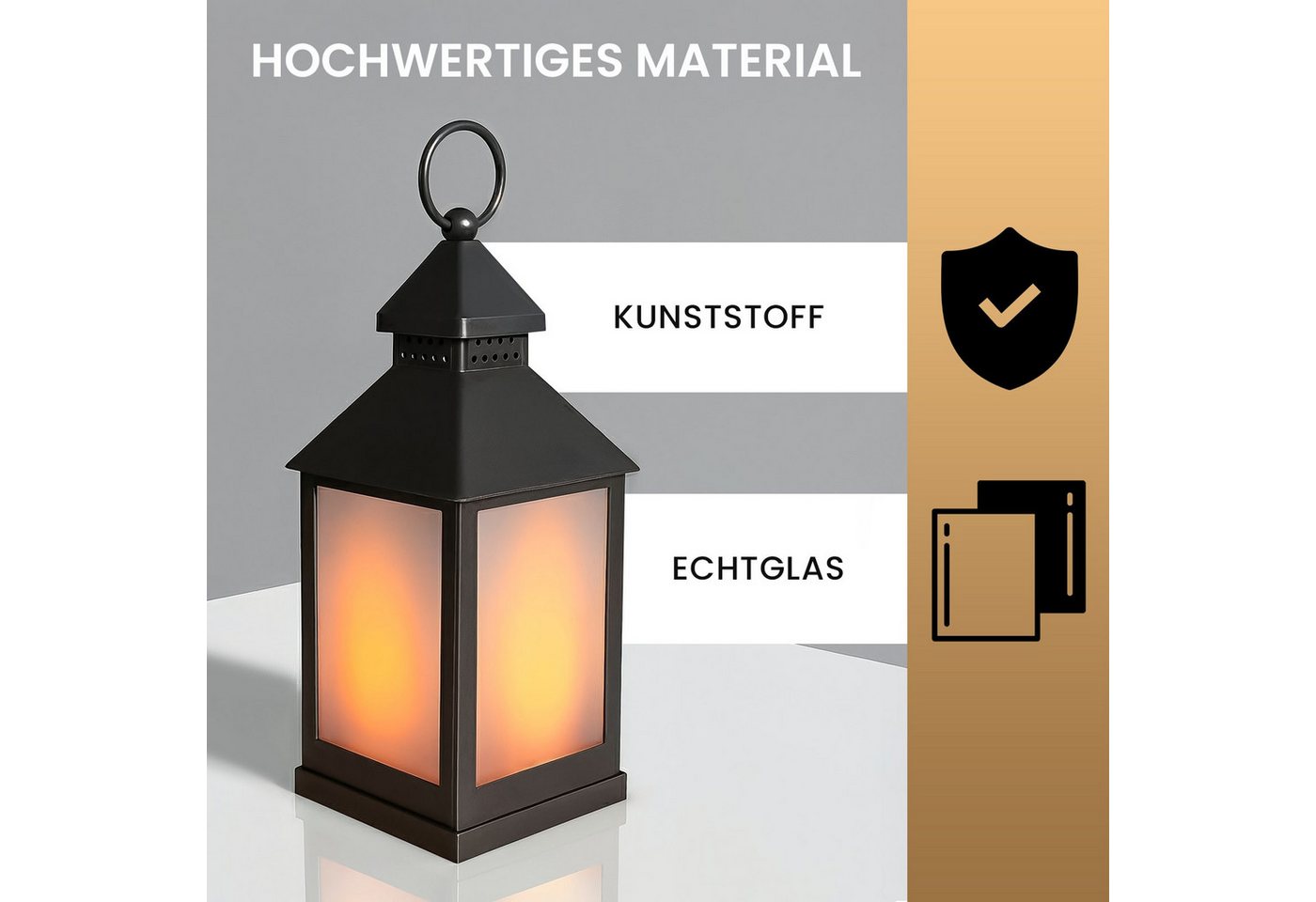 EAXUS LED Laterne Sturmlaterne mit Flammeneffekt Kerze - Wohnzimmer & Garten, Täuschend echter Flackereffekt, LED fest integriert, Warmweiß, Flackerndes Windlicht mit Milchglas-Optik Bild 4