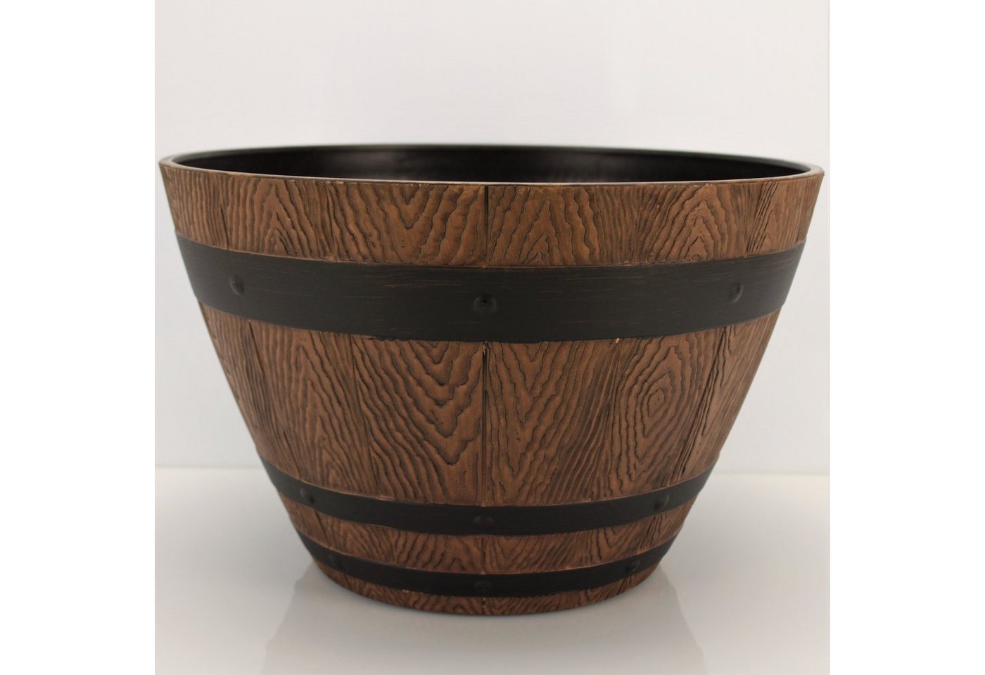 Online-Fuchs Blumentopf Blumenkübel im Eichenfass Design, Holzoptik für außen Pflanzschale, 33 cm Durchmesser