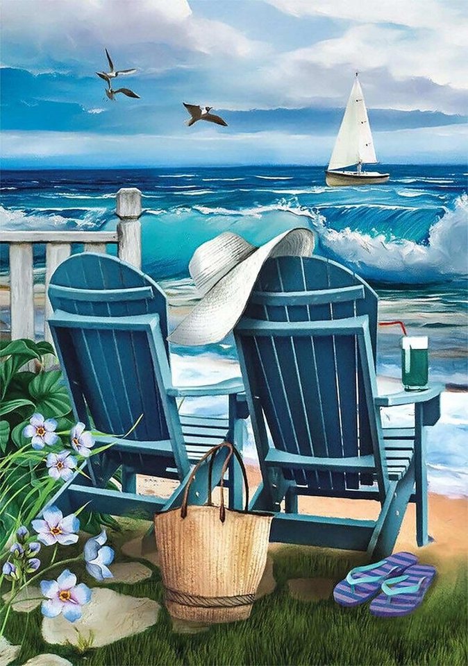 Rötting Design Malen nach Zahlen BASTELIDEE 5d Diamond Painting Set Motiv romantische Strandkulisse (Komplett-Set), Diamond Painting Vollbild, Lieferung enthält alle Utensilien